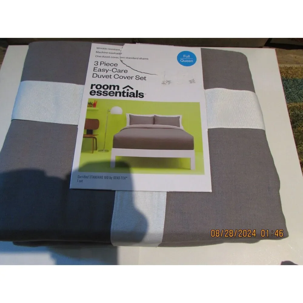 NEW DUVET COVER SEY FULL / QUEEN 3 PIECE SET GRAY PILLOW SHAMS COTTON BLEND